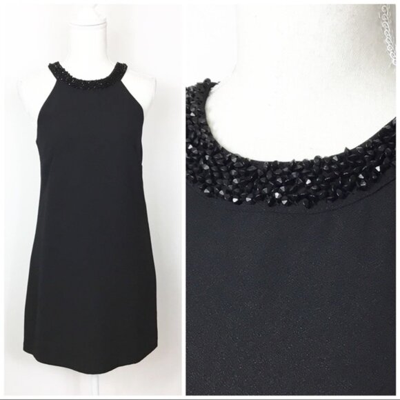 Banana Republic Womens Black Beaded Halter Neck Mini Sheath Cocktail Dress 6P - Picture 1 of 7